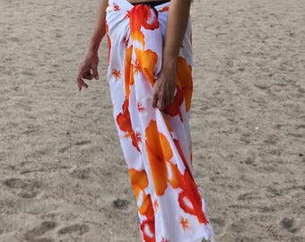 ハイビスカスプルメリアサロン：レーヨンビーチラップカバーアップ