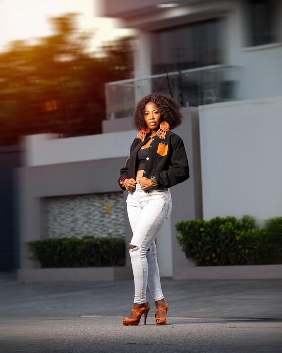 Quadron Jacket With Kente Accents – Unisex Afrocentric Bomber in