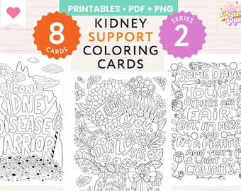 Kidney coloring cards | Dialysis activity gift | Kidney disease gift | Kidney affirmations | Kidney care gift | Dialysis support gift