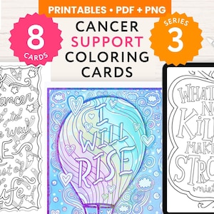Cancer encouragement coloring cards | Cancer art therapy | Chemo activity | Cancer affirmations | Cancer therapy activity | Health mindset