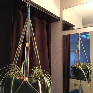 Long 55" Macrame Plant Hanger Made in USA Denim and Sand