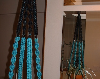 Macrame Plant Hanger Turquoise and Black 4 Black Beads