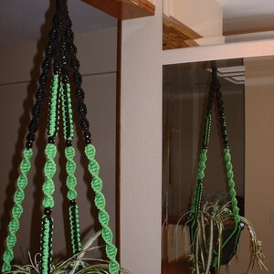 Parrot Green and Black Macrame Plant Hanger 48 inch Black Beads