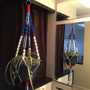 American Flag Colors Blue White Red Macrame Plant Hanger Patriotic   4th of July Naturalization  Gift