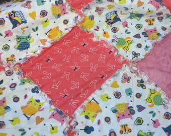 Pink Bunnies, Owls, Minnie Mouse ragtime quilt