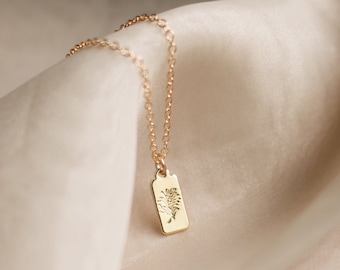 Botanical Tag Pendant. Etched Leaf. Fern Charm. Rectangle Charm. Gold Fill Chain. Modern, dainty, classic. Simple Necklace. Gold Fill Chain.