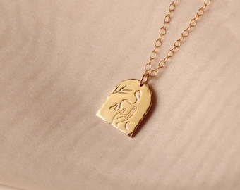 Eden Pendant. Etched Hand. Leaf and Snake Pendant. Brass and Gold Fill. Stamped Brass Pendant. Modern Bohemian Necklace. Gold Fill Chain.