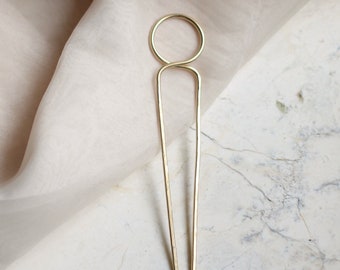 Hair Stick. Brass Hair Pin. Modern and Minimal. Stick. Stamped and Hammered Brass. Golden Hair Stick. Hair Accessory.