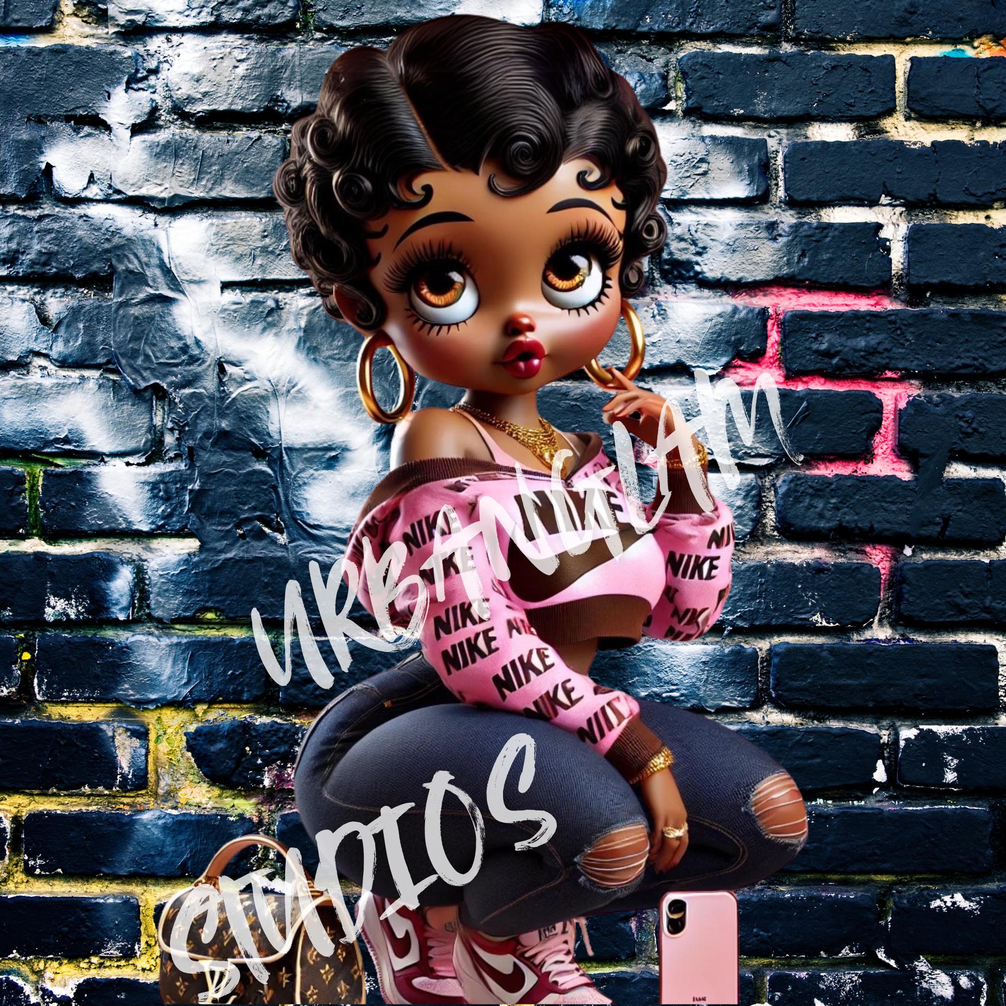 Cute African American Betty Boop, Pink Nike Hoodie, Png for T 