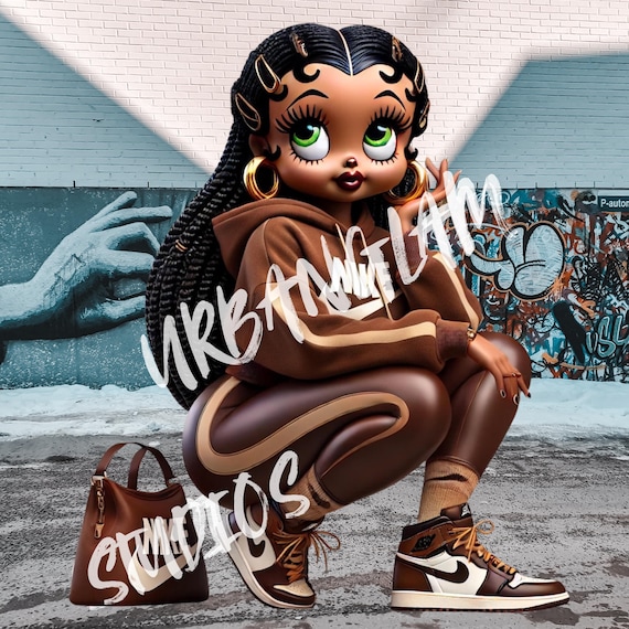 Posing Pretty Betty Boop, Brown Hoodie and Sneakers, Sublimation, PNG, DTF, T-Shirt, Digital, Urban Art