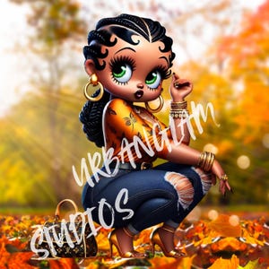 Fall Fashion African American  Betty Boop, DTF, PNG, Digital File, Sublimation