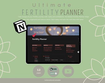 Plantilla de Notion para el planificador de fertilidad, panel de Notion, plantilla de Notion, planificador de FIV, diario de embarazo, seguimiento de períodos, intento de concebir