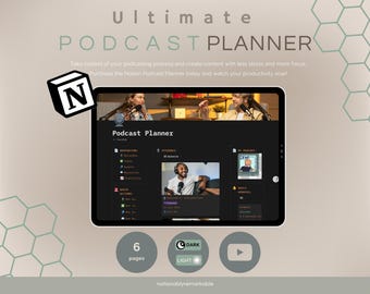 Planificador de podcasts de plantillas de nociones, contenido de podcasts digitales, planificador de contenidos de nociones, panel de nociones, plantilla de nociones, planificador de nociones, podcast