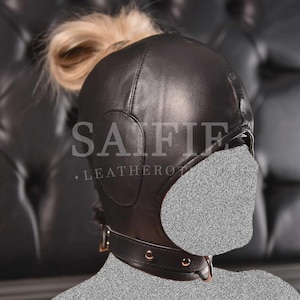 Mature Custom Real Leather Hood | Open Mouth Mask | Secure Fit | Collar D-Ring | Made to Measure | Fetish Roleplay Accessory