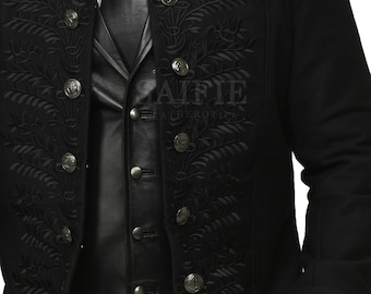 Men’s Victorian Tailcoat Jacket | 18th Century Embroidered Cotton Twill | Formal Wedding & Groomsmen Coat | Silk Lined Long Tailcoat