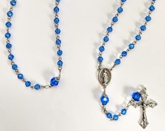 SEPTEMBER Birthstone-sapphire Faceted Glass Catholic Rosary | Etsy