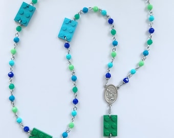 Building Block Rosary Green and Blue