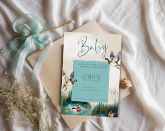 Mallard Duck Baby Shower Invitation, 5"x7" Canva Editable Template, Printable Baby Shower Invite, Cute Baby Invitation