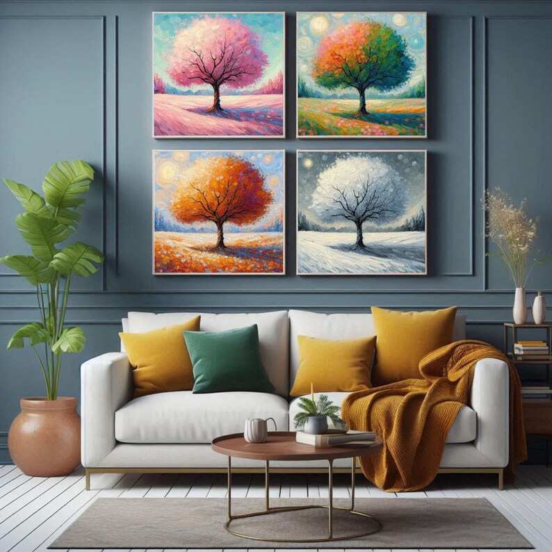 Four Seasons Tree Digital Art Set - Impressionist Tree Wall Art ...