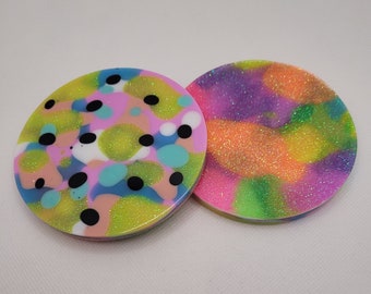 Double sided coasters, reversible coasters, leftover resin coasters, limited waste coasters, glitter coasters, recycled resin, reduced waste