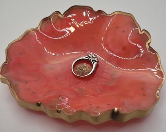 Pink catchall dish, resin ring dish, coral tray, jewelry storage, desk organizer