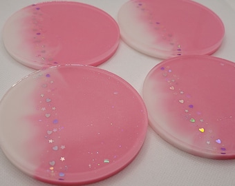 Resin coasters, pink coasters, pink and white coasters, resin coasters, sparkle coasters, glitter coasters, pink glitter coasters, coasters