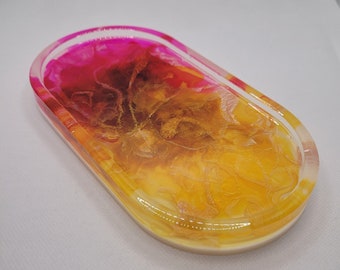 Ombre resin tray, yellow resin tray, resin art, pink and yellow tray, red orange yellow, resin catchall, resin tray, catchall trays
