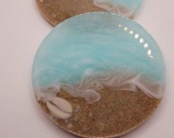 Beach themed coasters, resin coasters, tropical coasters, shell coasters