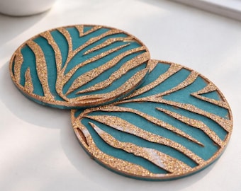 Animal print coasters, coasters, resin coasters, cheetah coasters, blue coasters, glitter coasters, cute coasters