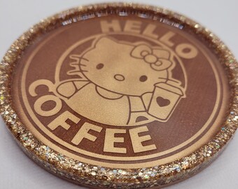 Resin coaster, cat coaster, kitty coaster, handmade coasters, individual coasters, coasters, cute coasters, gold coasters, kawaii cat