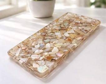 Shell vanity tray, resin tray,  catchall tray, tray, summer decor, abalone shells, tropical, abalone shell resin tray
