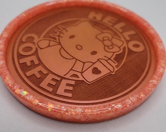 Resin coaster, cat coaster, kitty coaster, handmade coasters, individual coasters, coasters, cute coasters, red coasters, kawaii cat