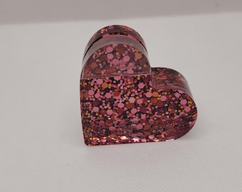 Heart shaped photo holder, heart shaped card holder, sprinkle heart, sparkle heart, photo holder for desk, glitter accessories, red heart