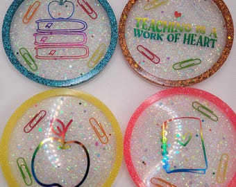 Resin coaster, teacher coasters, handmade coasters, individual coasters, coasters, cute coasters, school themed coasters