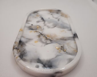 Resin catchall tray, resin tray, jewelry dish, marble tray, desk accessories, resin desk accessory, black and white, resin home decor