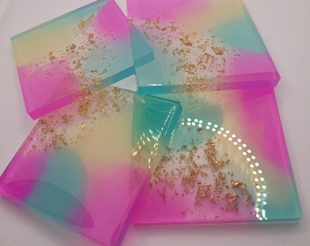 Colorful resin coasters with gold flakes, coaster sets, resin coasters, resin coasters sets