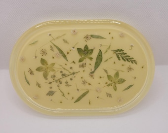 Floral resin tray, yellow resin tray, resin catchall tray, vanity tray