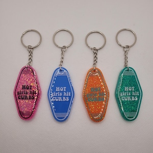 Resin keychains, hot girls hit curbs keychain, hot girl keychains, hot girl accessories, glitter keychains
