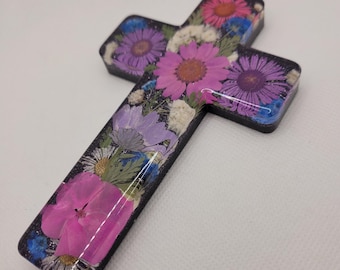 Colorful resin cross, crosses, resin crosses, baptism gifts, communion gifts, religious gifts, floral resin cross, cross with flowers