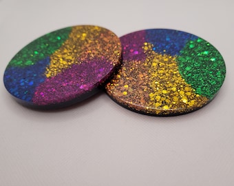 Rainbow coasters, glitter coasters, rainbow glitter coasters, resin coasters, coaster sets