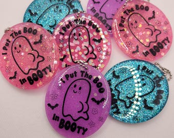Halloween keychains, ghost keychains, I put the BOO in booty keychains, spooky season, cute halloween accessories, cute ghosts