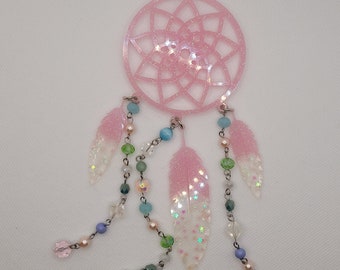 Resin dreamcatcher, dreamcatcher, resin wall hanging, pink dreamcatcher