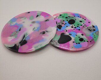 Leftover resin coasters, limited waste coasters, double sided coasters, limited waste, resin coasters, colorful coasters, recycled resin art