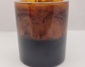 Resin desk accessory, desk organizers, faux wood themed, desk accessories, accessories, brown and black pen holder, gifts for him, faux wood