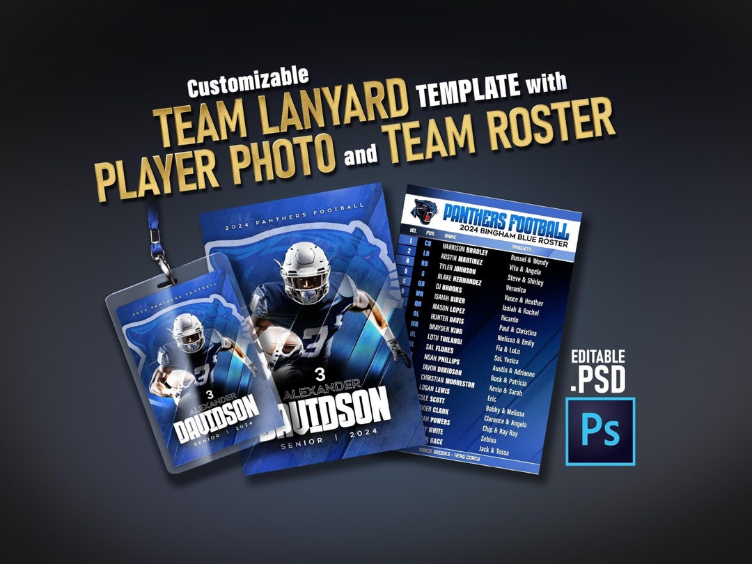 Customizable Team Lanyard Template PSD Instant Download With Player ...