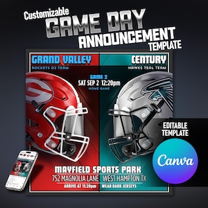 Game Schedule Template | Canva Template | Editable Team Schedule | Football Schedule Template | Custom Team Schedule | Sports Team Notice