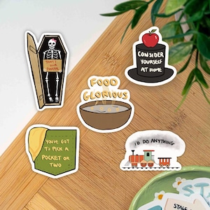 Pegatina de teatro, cita de Oliver Twist, musical, comida, comida gloriosa, regalo para actores, regalo de la noche del estreno, regalo de la noche del cierre, pegatinas musicales