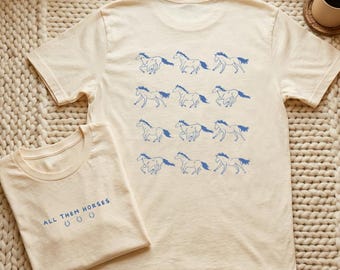 All Them Horses Shirt Horse Lover T-Shirt Western Graphic Tee Minimalist Wild Horses Shirt Folk Music Lover Gift Equestrian Gift