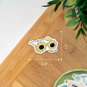 Pu&ograve; includere: Un adesivo a forma di occhiali da sole, con petali di girasole gialli e centri neri. L'adesivo misura 7,6 cm di larghezza e 4,6 cm di altezza. Il testo sull'adesivo recita "This is 100% your look" e "Connie baby".