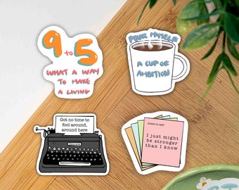 Pour Myself a Cup of Ambition Sticker Funny Corporate Office Humor Decal Musical Theatre Lyric Cute Water-Resistant Vinyl Laptop Sticker